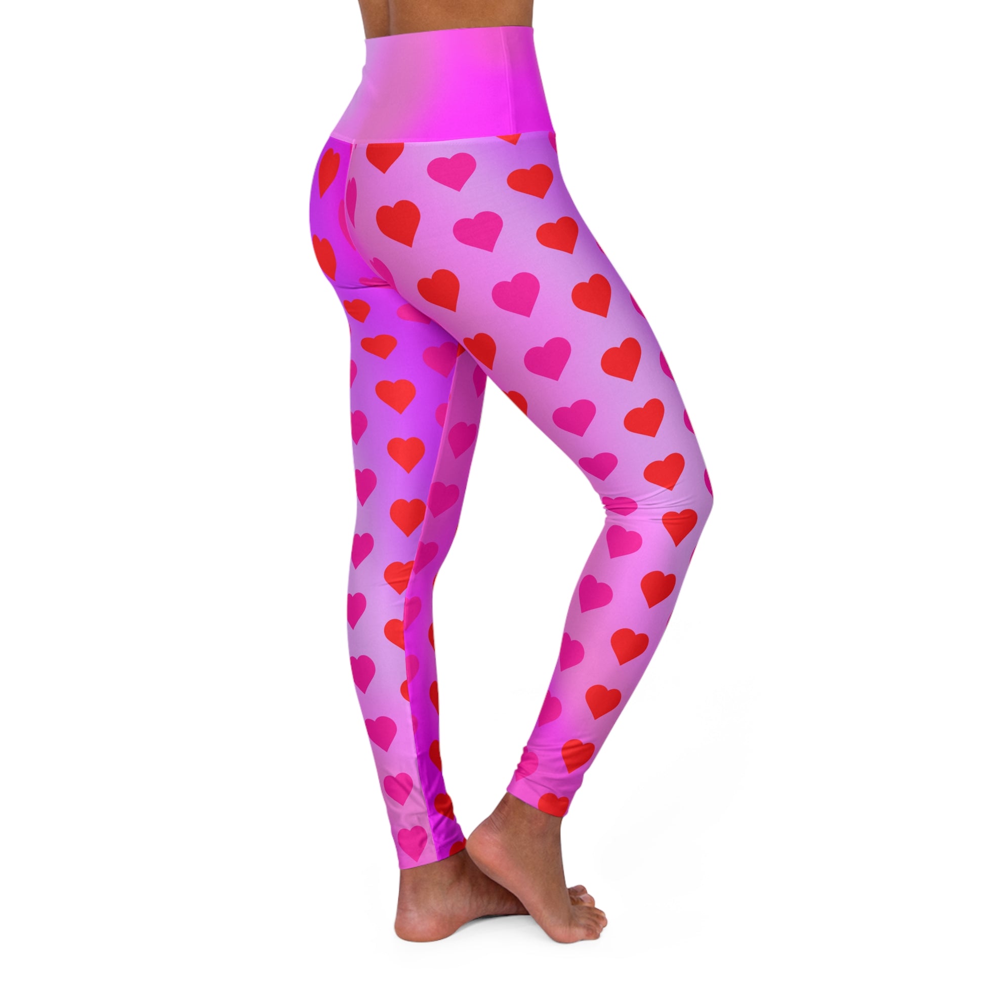 High Waist Leggings - Skinny Fit Yoga Pants - Heart Print - Printspirationz