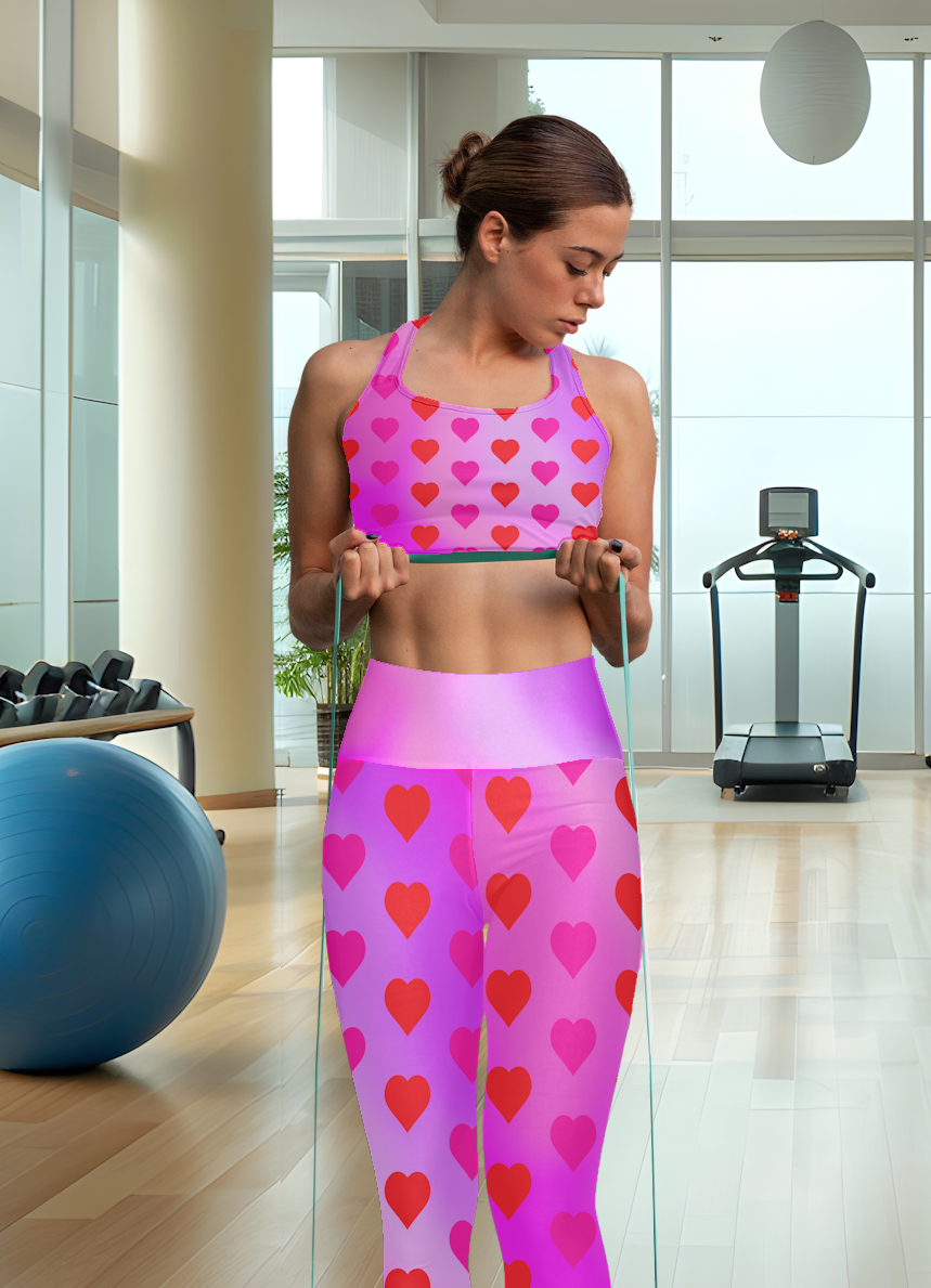 High Waist Leggings - Skinny Fit Yoga Pants - Heart Print - Printspirationz