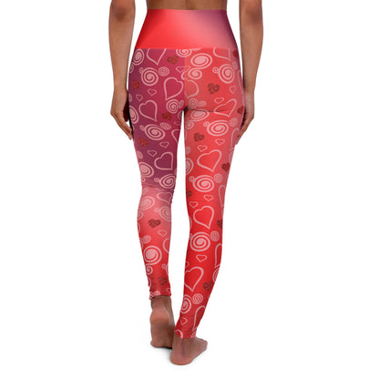 High Waist Leggings - Skinny Fit Yoga Pants - Hearts & Swirls Print - Printspirationz