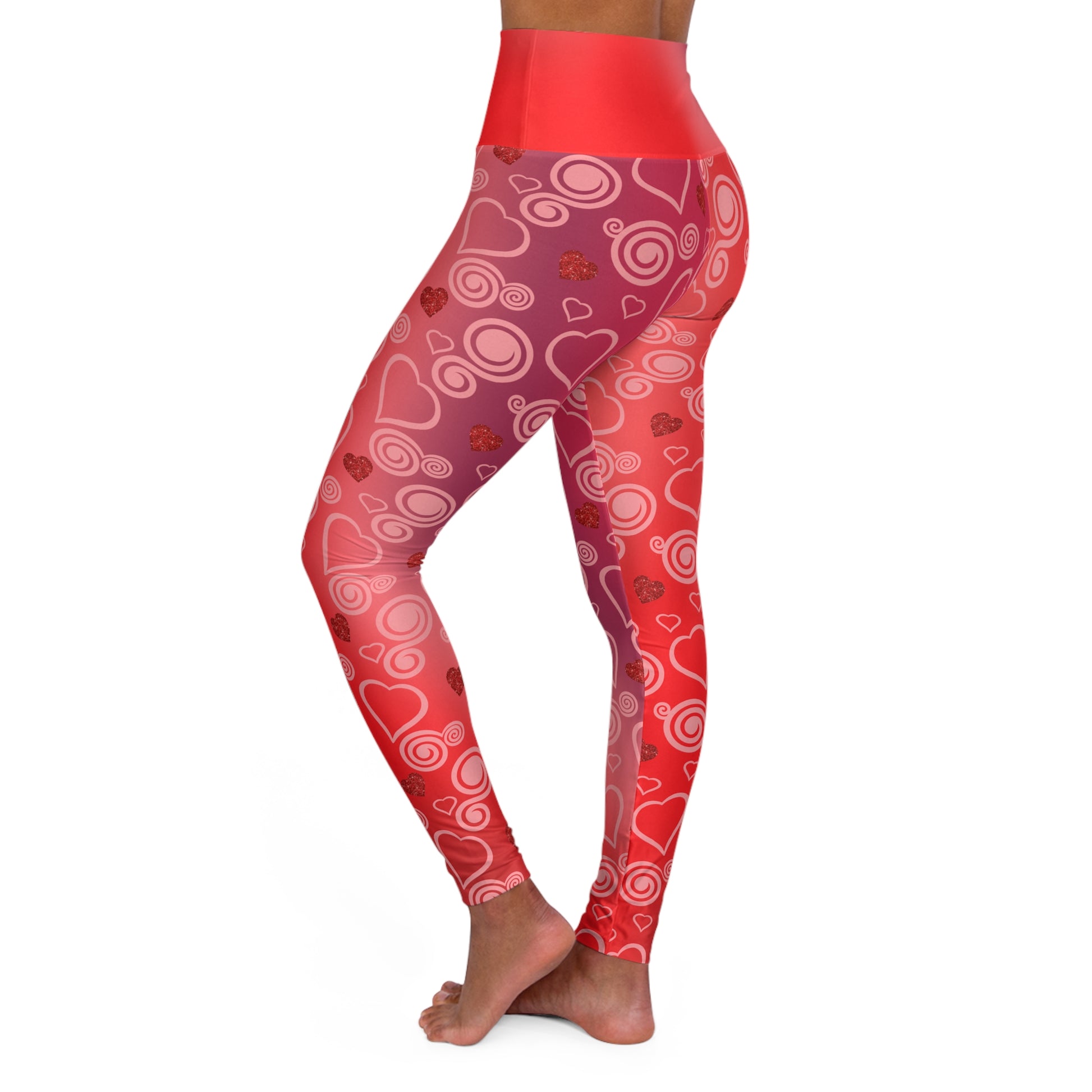 High Waist Leggings - Skinny Fit Yoga Pants - Hearts & Swirls Print - Printspirationz