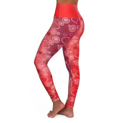 High Waist Leggings - Skinny Fit Yoga Pants - Hearts & Swirls Print - Printspirationz
