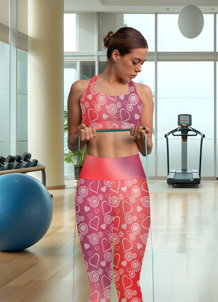 High Waist Leggings - Skinny Fit Yoga Pants - Hearts & Swirls Print - Printspirationz