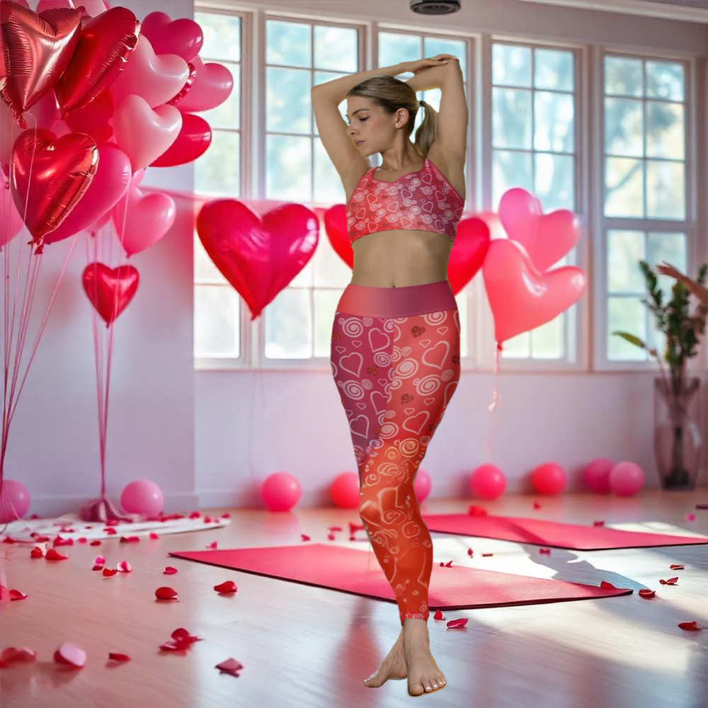 High Waist Leggings - Skinny Fit Yoga Pants - Hearts & Swirls Print