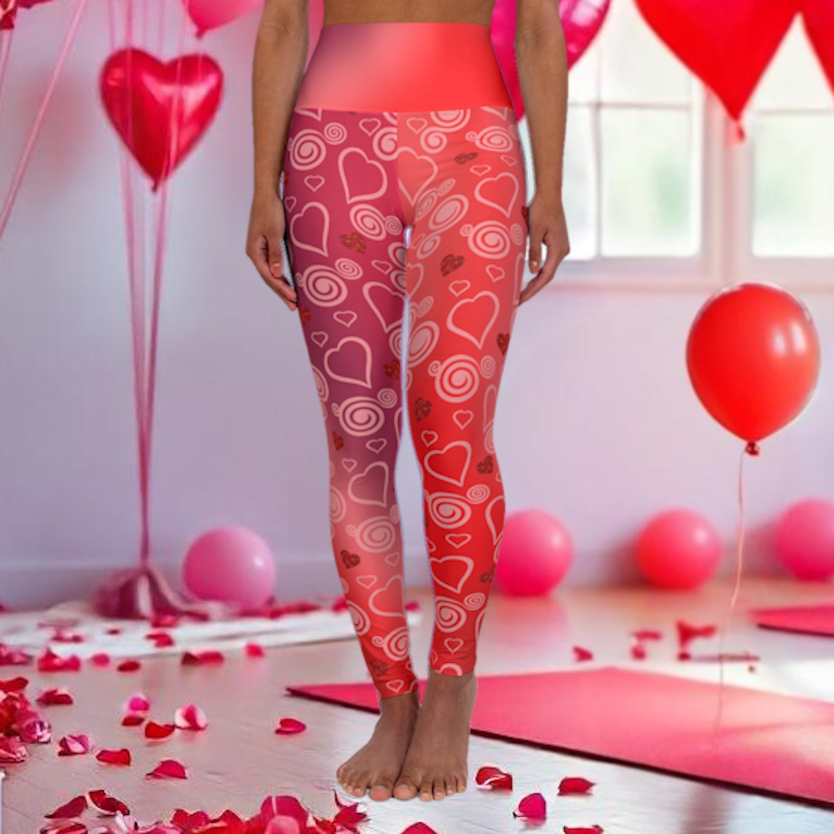 High Waist Leggings - Skinny Fit Yoga Pants - Hearts & Swirls Print - Printspirationz