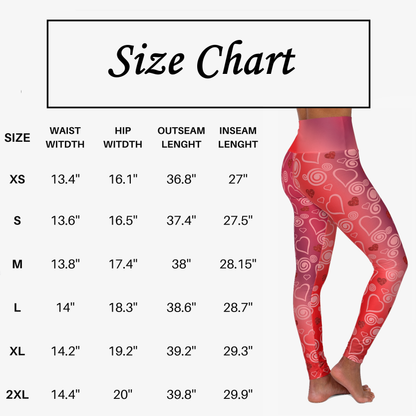 High Waist Leggings - Skinny Fit Yoga Pants - Hearts & Swirls Print - Printspirationz