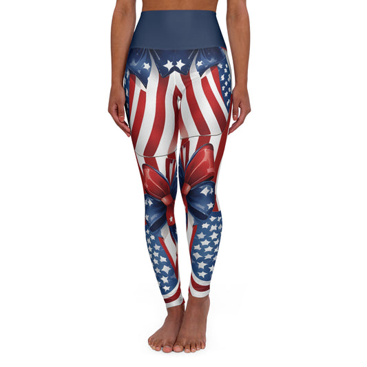 High Waist Stars and Stripes Leggings, Patriotic USA Independence Day Designs - Printspirationz