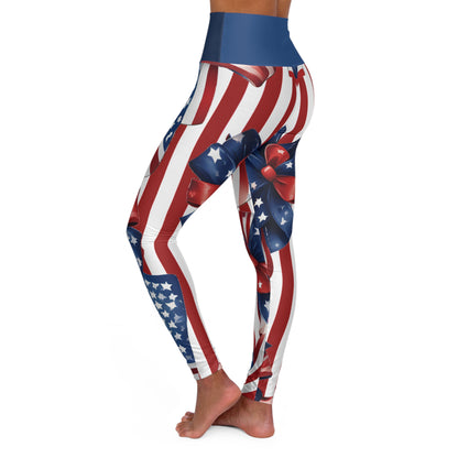High Waist Stars and Stripes Leggings, Patriotic USA Independence Day Designs - Printspirationz