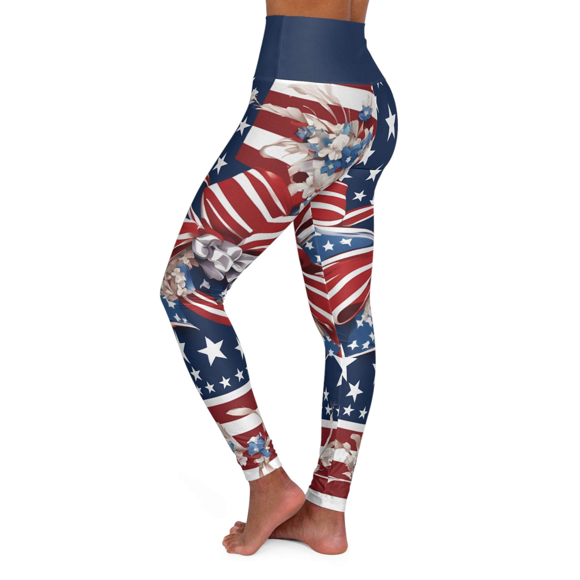 High Waist Stars and Stripes Leggings, Patriotic USA Independence Day Designs - Printspirationz
