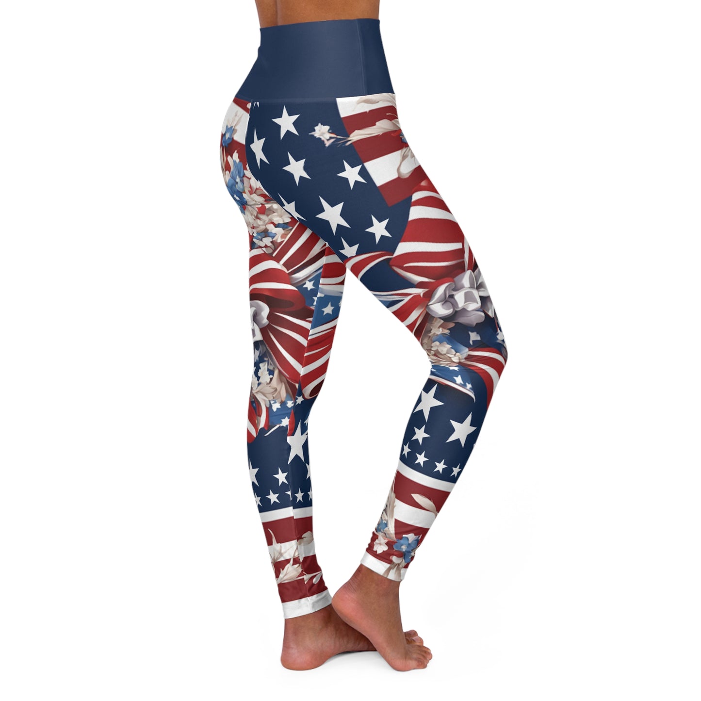 High Waist Stars and Stripes Leggings, Patriotic USA Independence Day Designs - Printspirationz