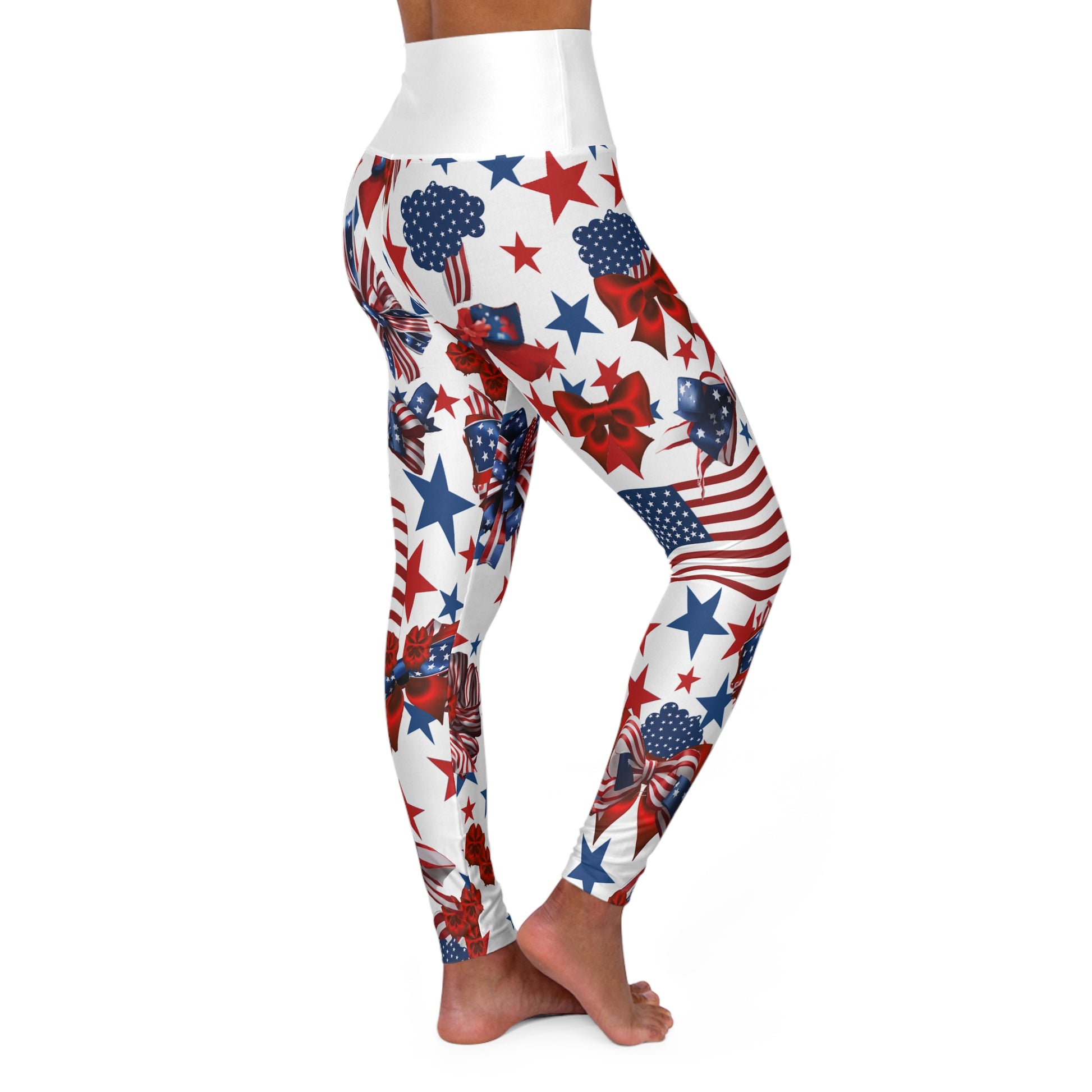 High Waist Stars and Stripes Leggings, Patriotic USA Independence Day Designs - Printspirationz