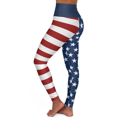 High Waist Stars and Stripes Leggings, Patriotic USA Independence Day Designs - Printspirationz