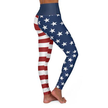 High Waist Stars and Stripes Leggings, Patriotic USA Independence Day Designs - Printspirationz