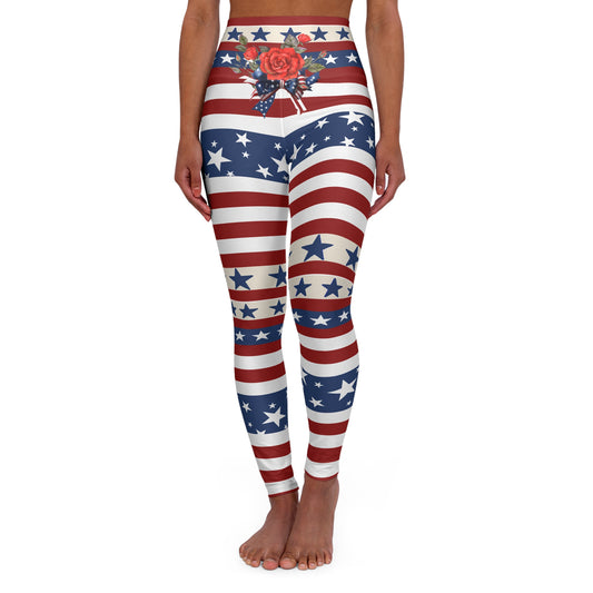 High Waist Stars and Stripes Leggings, Patriotic USA Independence Day Designs - Printspirationz