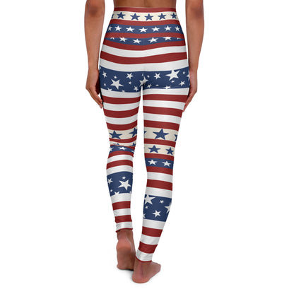High Waist Stars and Stripes Leggings, Patriotic USA Independence Day Designs - Printspirationz