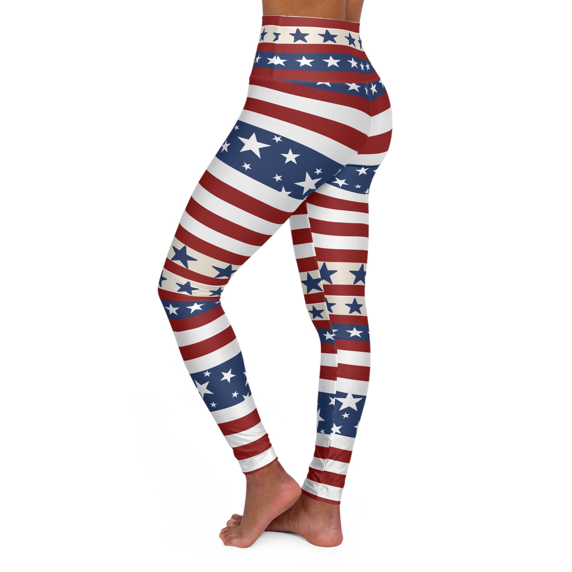 High Waist Stars and Stripes Leggings, Patriotic USA Independence Day Designs - Printspirationz