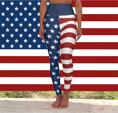 High Waist Stars and Stripes Leggings, Patriotic USA Independence Day Designs - Printspirationz