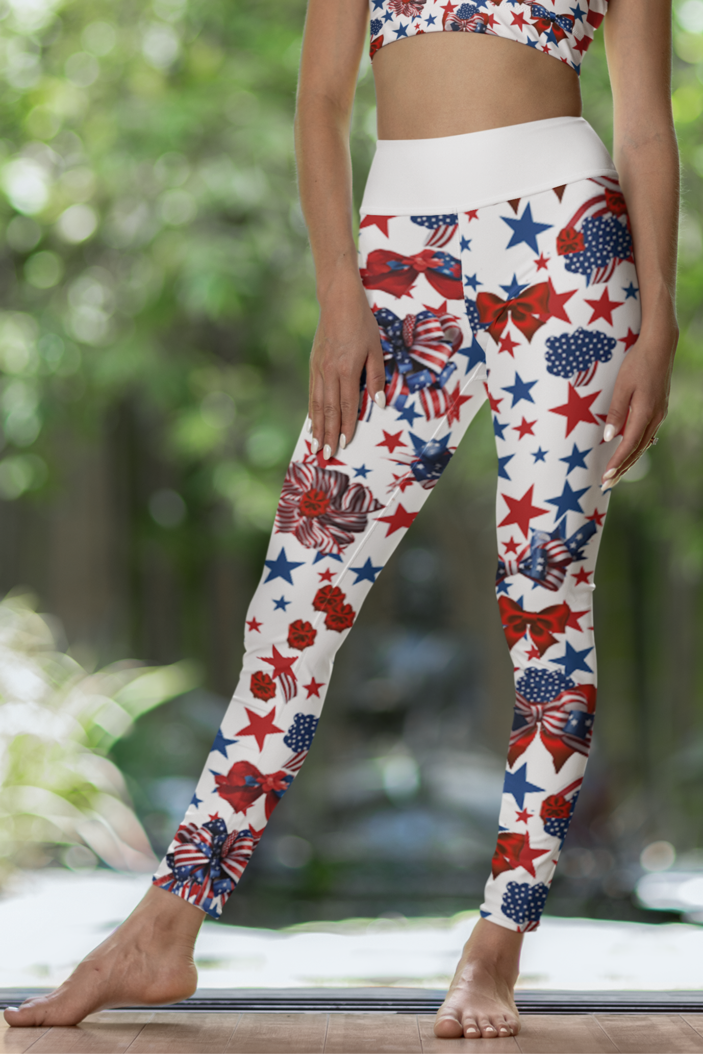 High Waist Stars and Stripes Leggings, Patriotic USA Independence Day Designs - Printspirationz