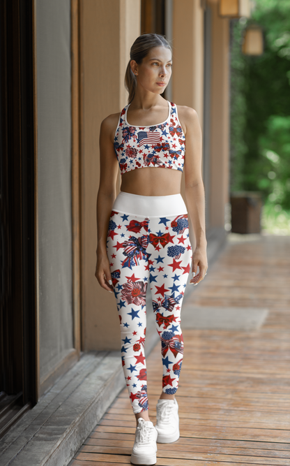 High Waist Stars and Stripes Leggings, Patriotic USA Independence Day Designs - Printspirationz
