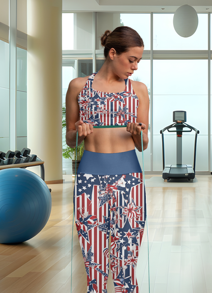 High Waist Stars and Stripes Leggings, Patriotic USA Independence Day Designs - Printspirationz