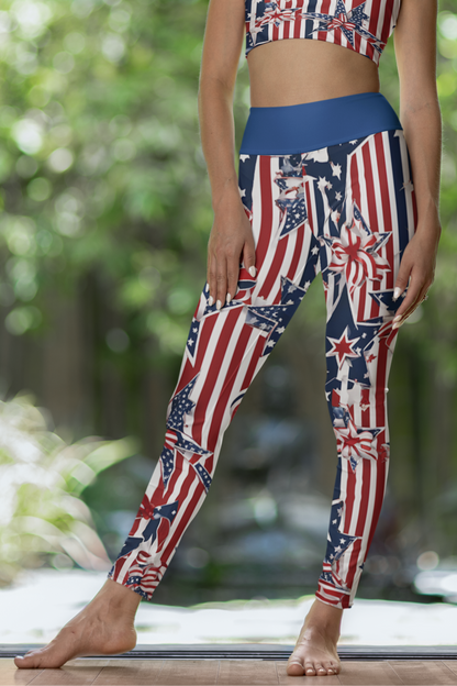High Waist Stars and Stripes Leggings, Patriotic USA Independence Day Designs - Printspirationz