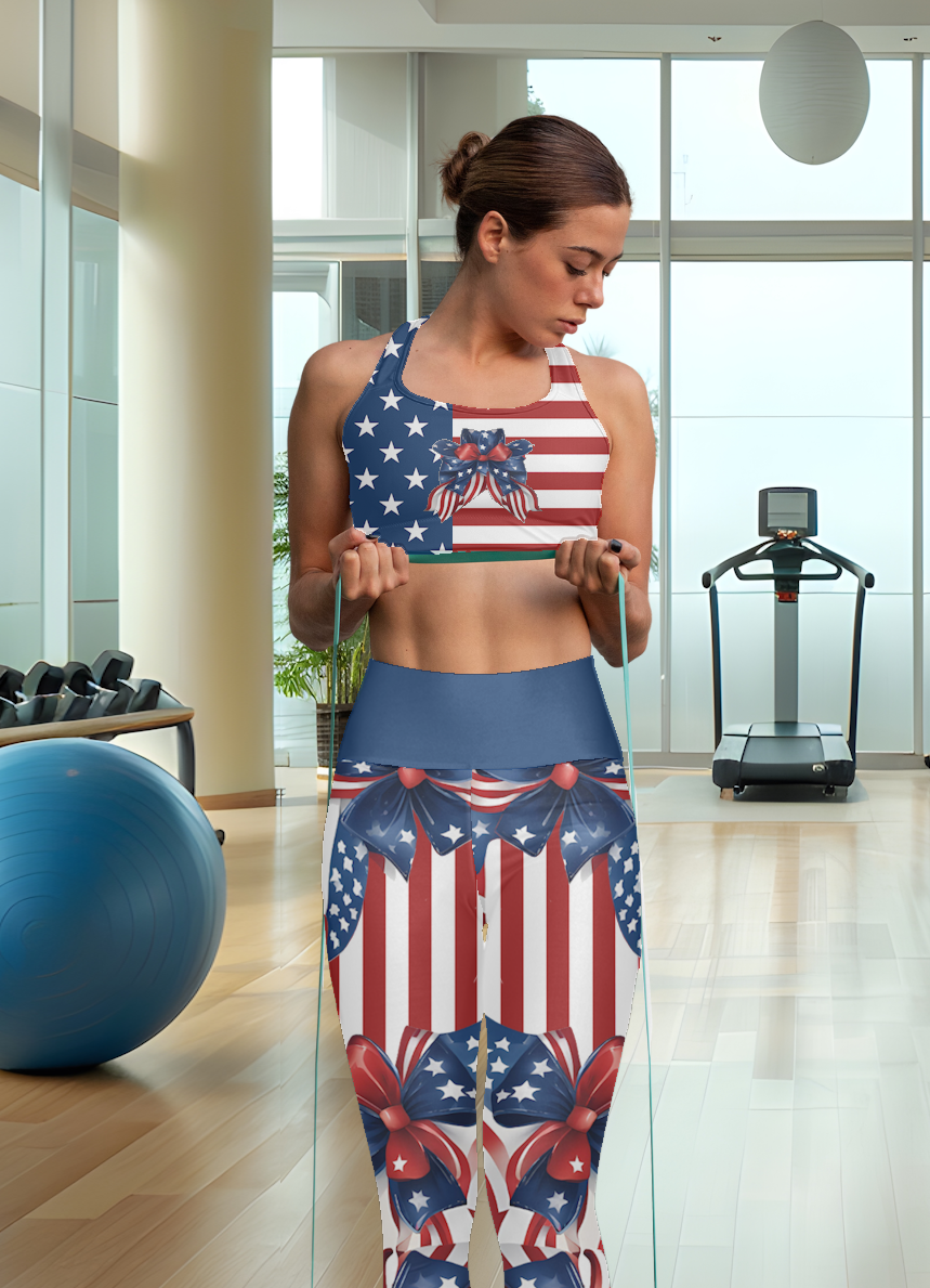 High Waist Stars and Stripes Leggings, Patriotic USA Independence Day Designs - Printspirationz