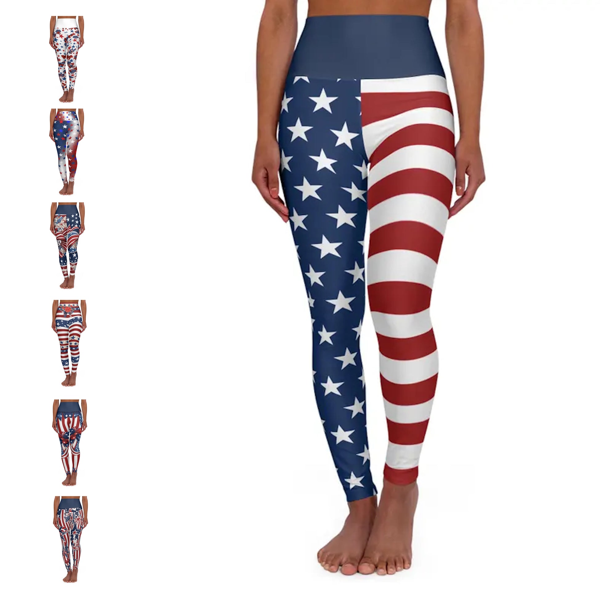 High Waist Stars and Stripes Leggings, Patriotic USA Independence Day Designs - Printspirationz