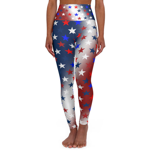 High Waist Stars on Red White and Blue Leggings, Patriotic USA Independence Day Designs - Printspirationz