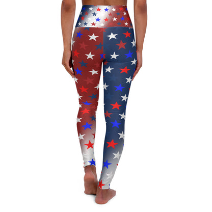 High Waist Stars on Red White and Blue Leggings, Patriotic USA Independence Day Designs - Printspirationz