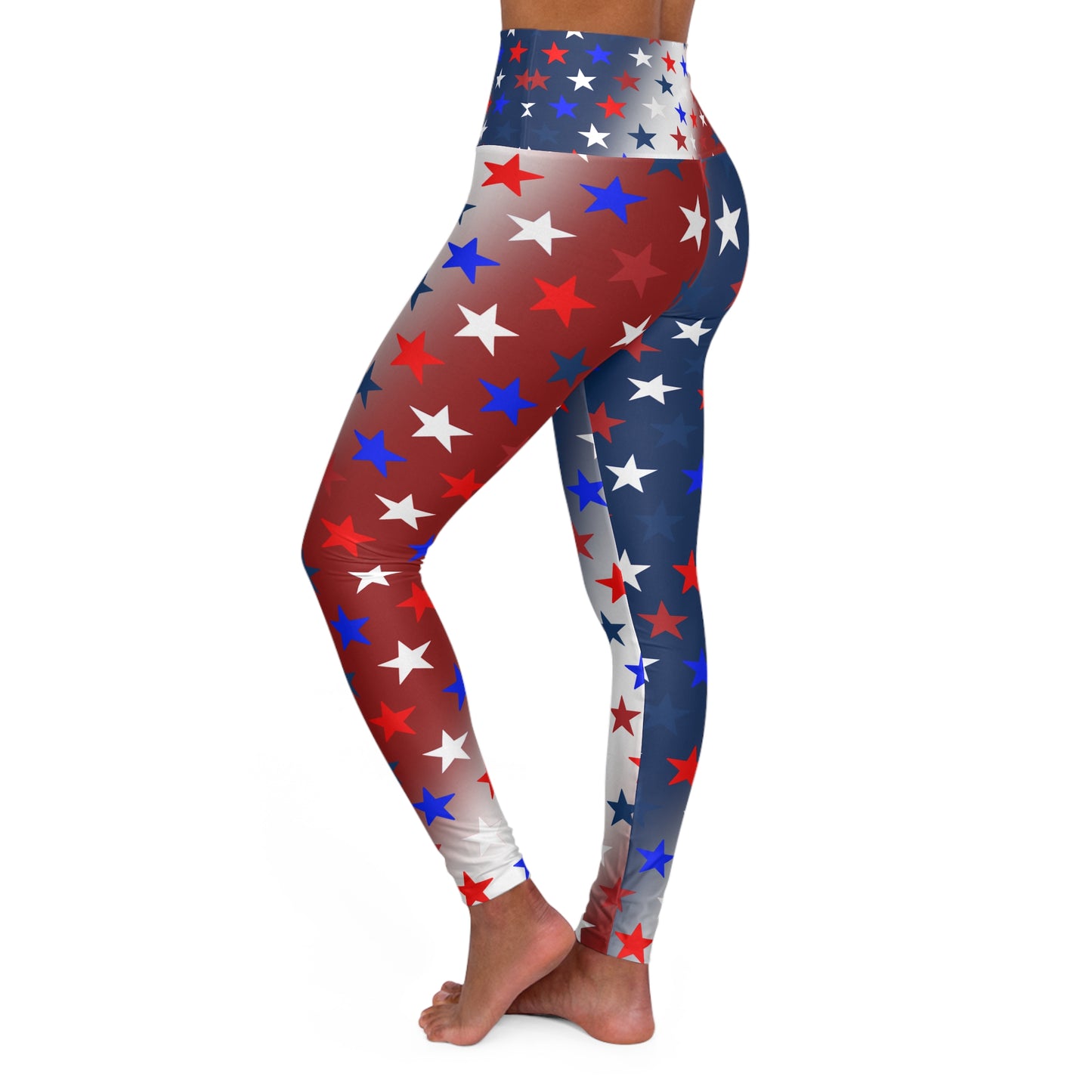 High Waist Stars on Red White and Blue Leggings, Patriotic USA Independence Day Designs - Printspirationz