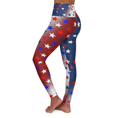 High Waist Stars on Red White and Blue Leggings, Patriotic USA Independence Day Designs - Printspirationz