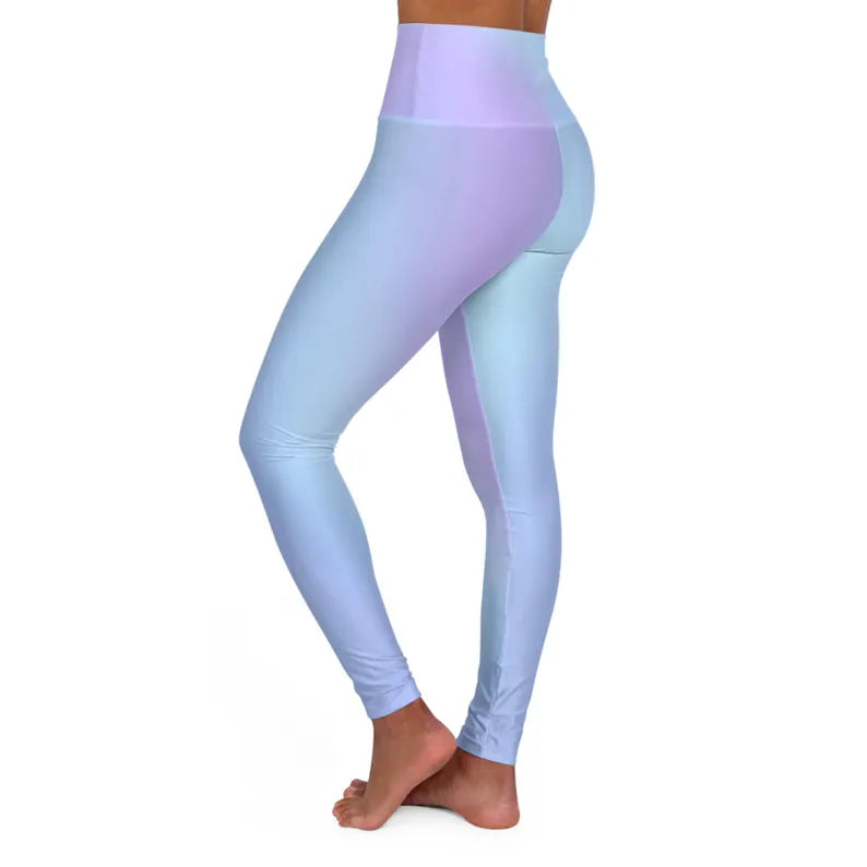 High Waist Yoga Leggings Vibrant Gradient Colored - Light Blue - Printspirationz