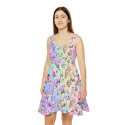 Pastel Rainbow Colored Roses Skater Dress - Cute Feminine Design for Spring - Printspirationz