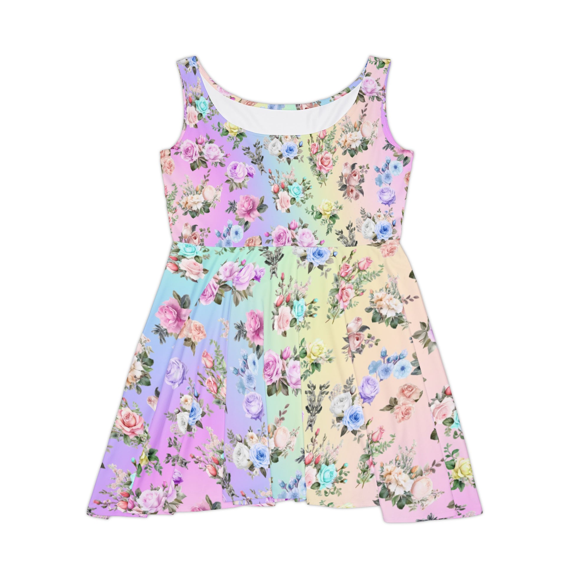 Pastel Rainbow Colored Roses Skater Dress - Cute Feminine Design for Spring - Printspirationz