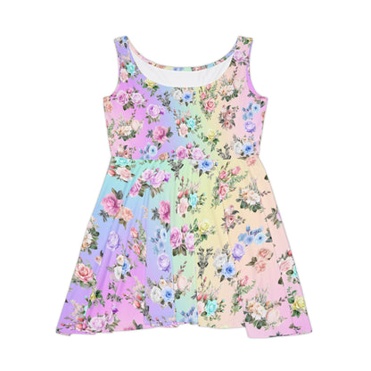 Pastel Rainbow Colored Roses Skater Dress - Cute Feminine Design for Spring - Printspirationz