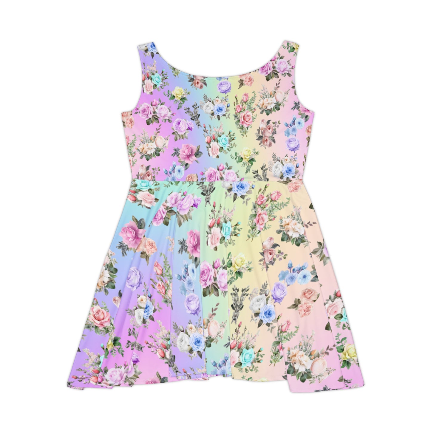 Pastel Rainbow Colored Roses Skater Dress - Cute Feminine Design for Spring - Printspirationz