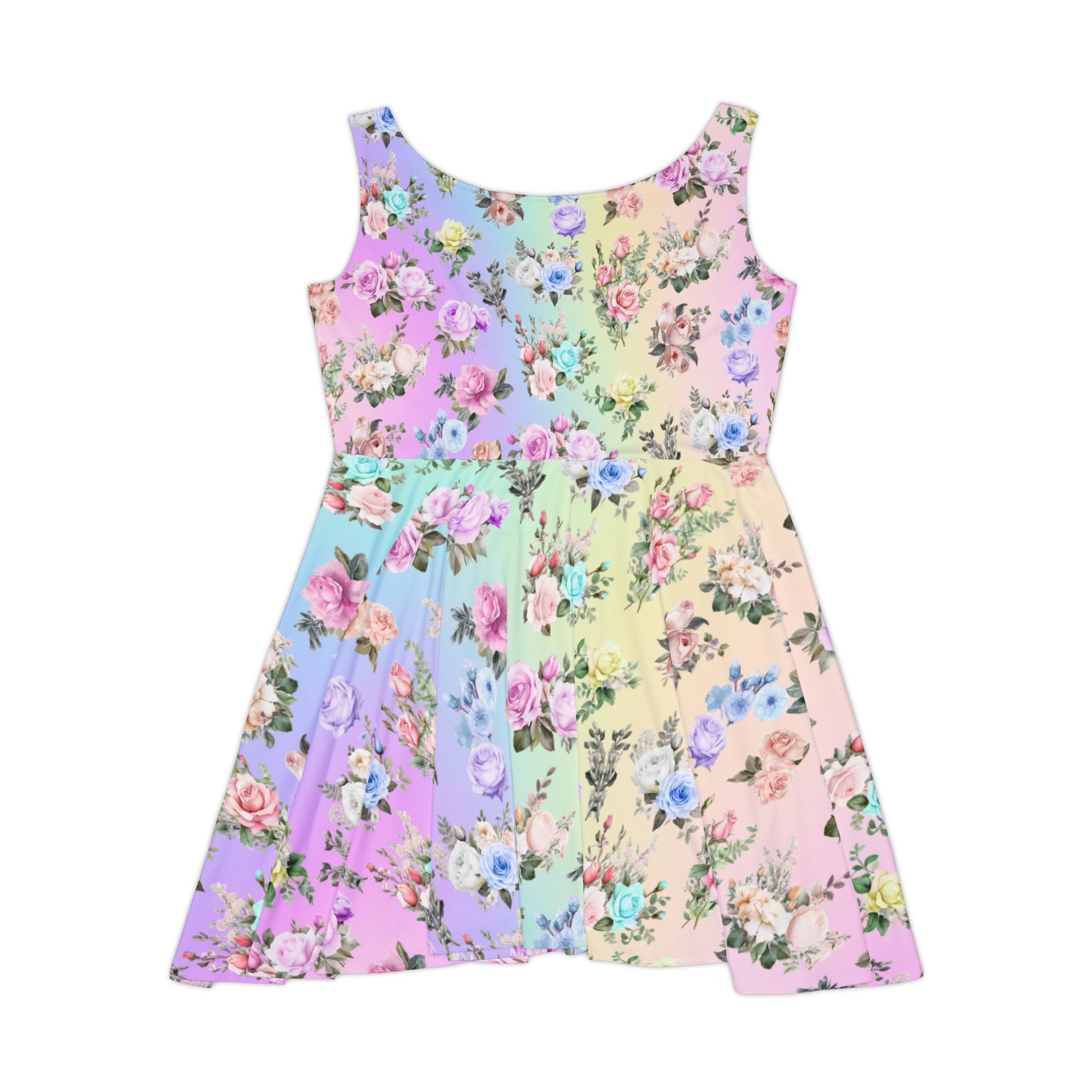 Pastel Rainbow Colored Roses Skater Dress - Cute Feminine Design for Spring - Printspirationz