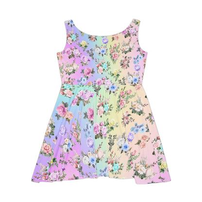 Pastel Rainbow Colored Roses Skater Dress - Cute Feminine Design for Spring - Printspirationz
