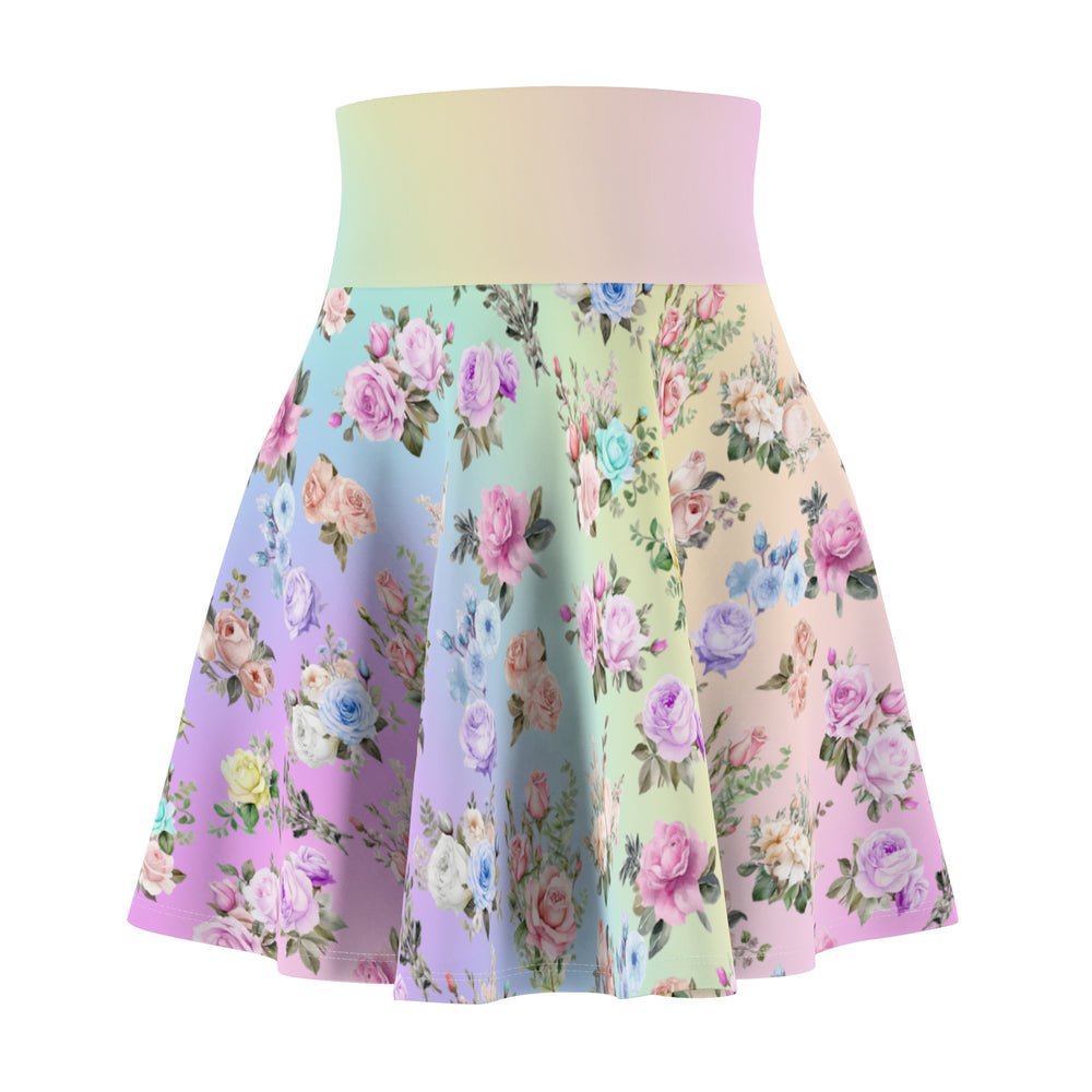 Pastel Rainbow Colored Roses Skater Skirt - Cute. Flirty, and Feminine Design for Spring