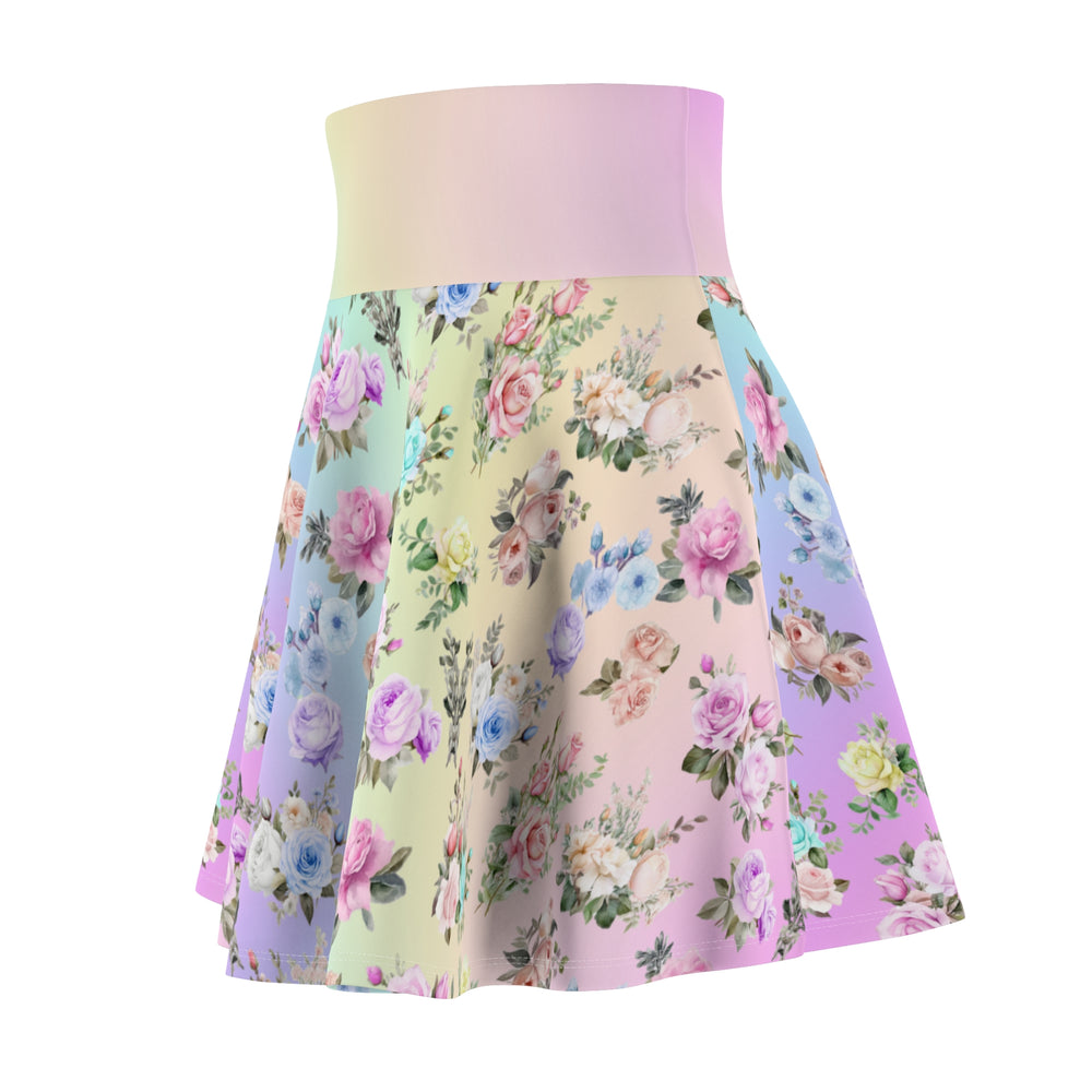 Pastel Rainbow Colored Roses Skater Skirt - Cute. Flirty, and Feminine Design for Spring