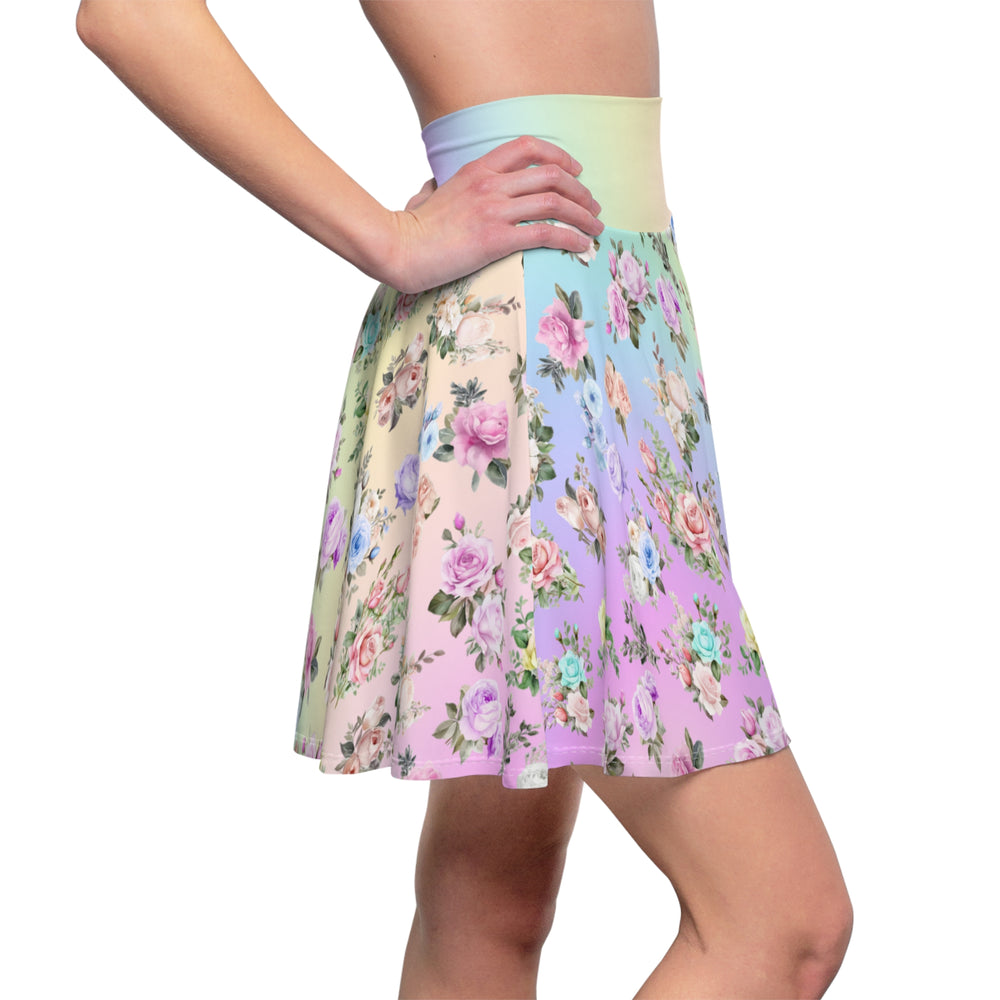 Pastel Rainbow Colored Roses Skater Skirt - Cute. Flirty, and Feminine Design for Spring