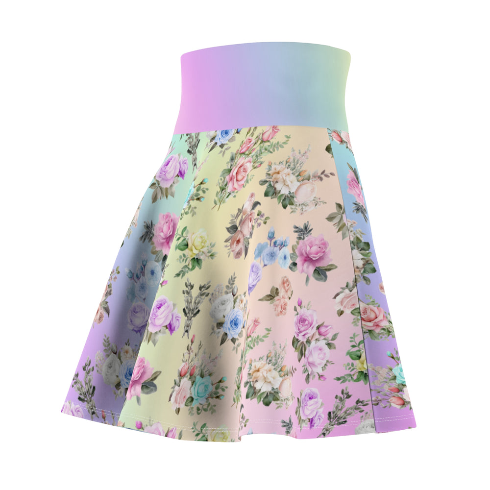 Pastel Rainbow Colored Roses Skater Skirt - Cute. Flirty, and Feminine Design for Spring