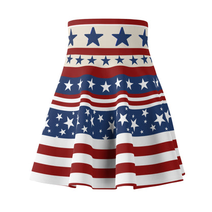 Patriotic Skater Skirt with USA Flag Inspired Design - Red, White, and Blue Style - Printspirationz