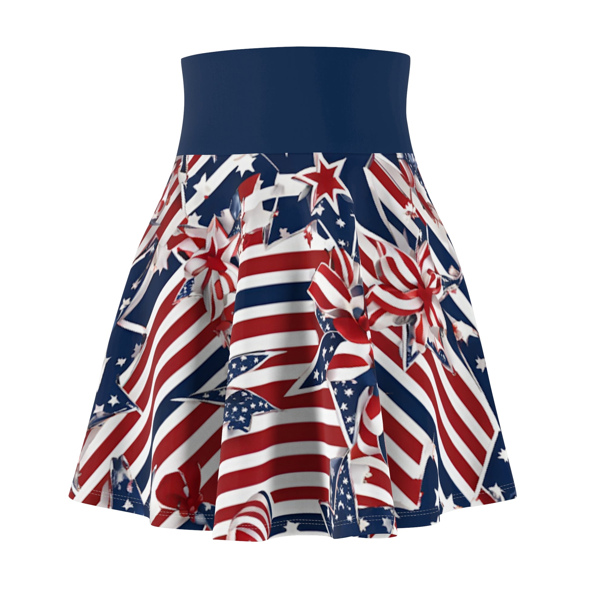 Patriotic Skater Skirt with USA Flag Inspired Design - Red, White, and Blue Style - Printspirationz