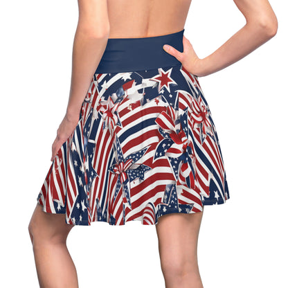 Patriotic Skater Skirt with USA Flag Inspired Design - Red, White, and Blue Style - Printspirationz