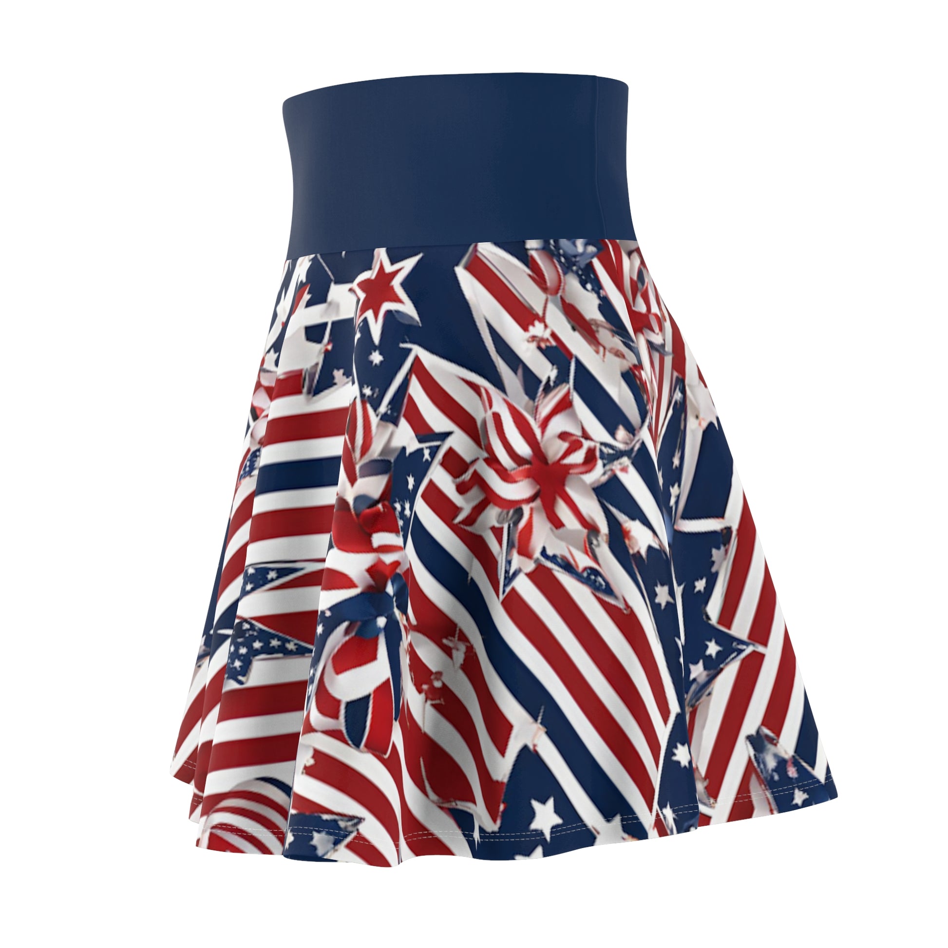 Patriotic Skater Skirt with USA Flag Inspired Design - Red, White, and Blue Style - Printspirationz