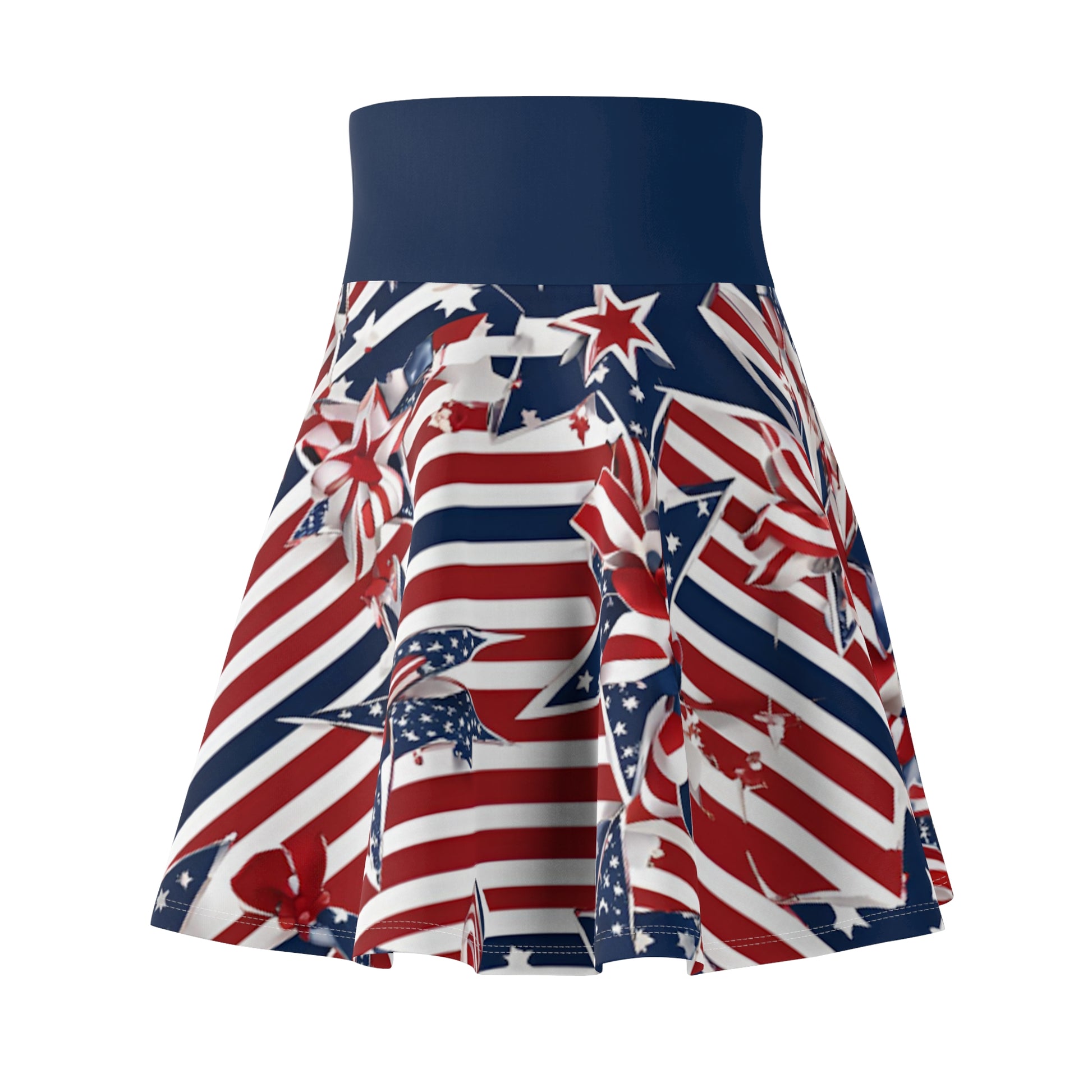 Patriotic Skater Skirt with USA Flag Inspired Design - Red, White, and Blue Style - Printspirationz