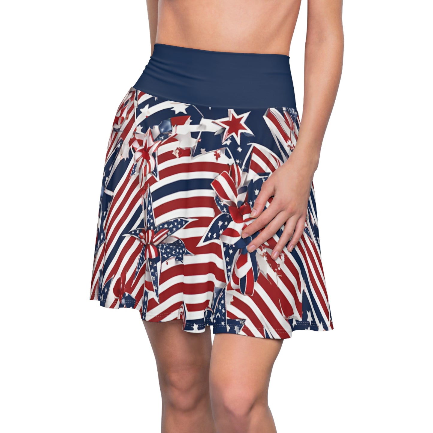 Patriotic Skater Skirt with USA Flag Inspired Design - Red, White, and Blue Style - Printspirationz