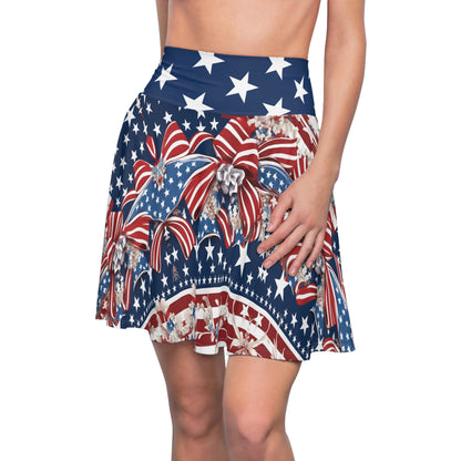 Patriotic Skater Skirt with USA Flag Inspired Design - Red, White, and Blue Style - Printspirationz