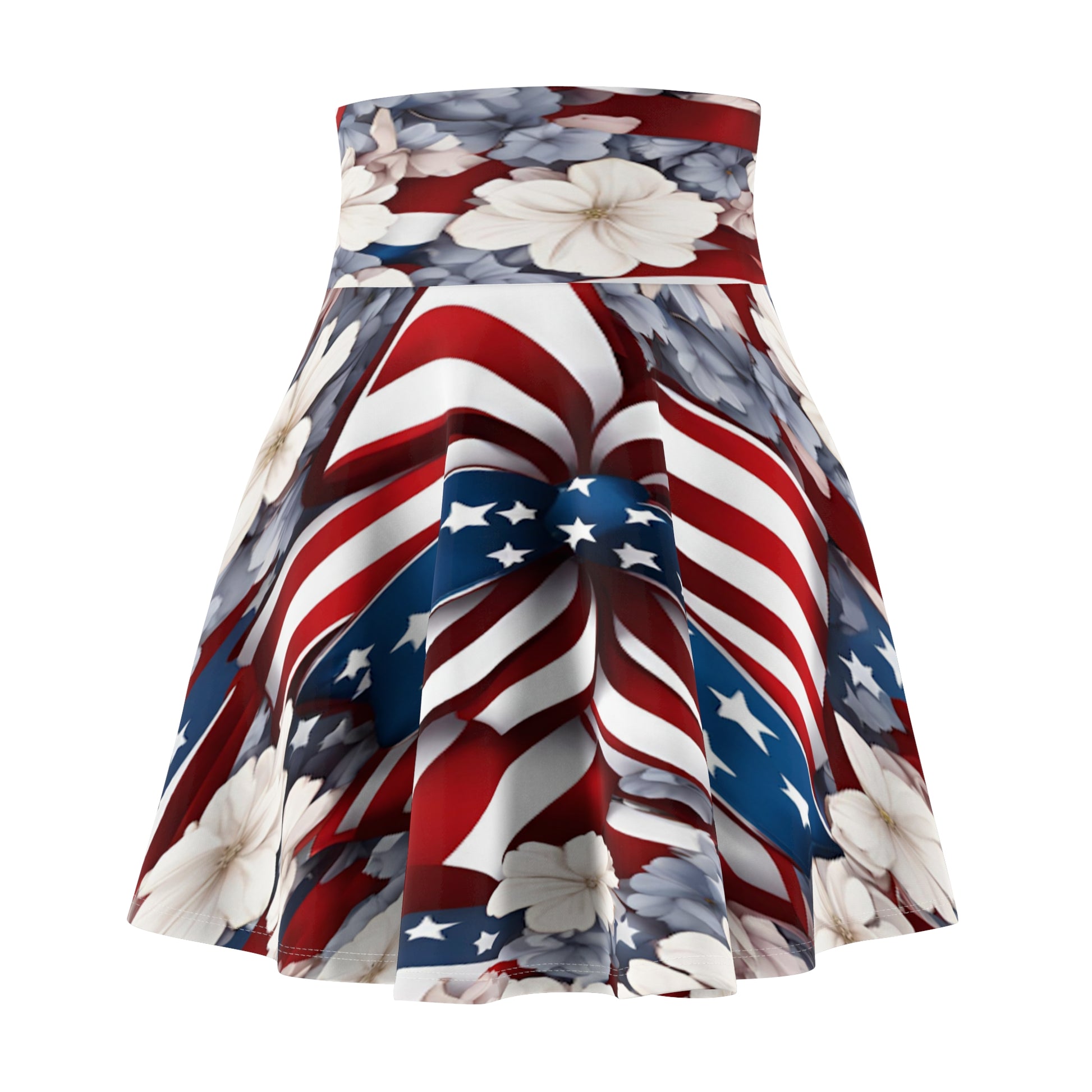 Patriotic Skater Skirt with USA Flag Inspired Design - Red, White, and Blue Style - Printspirationz