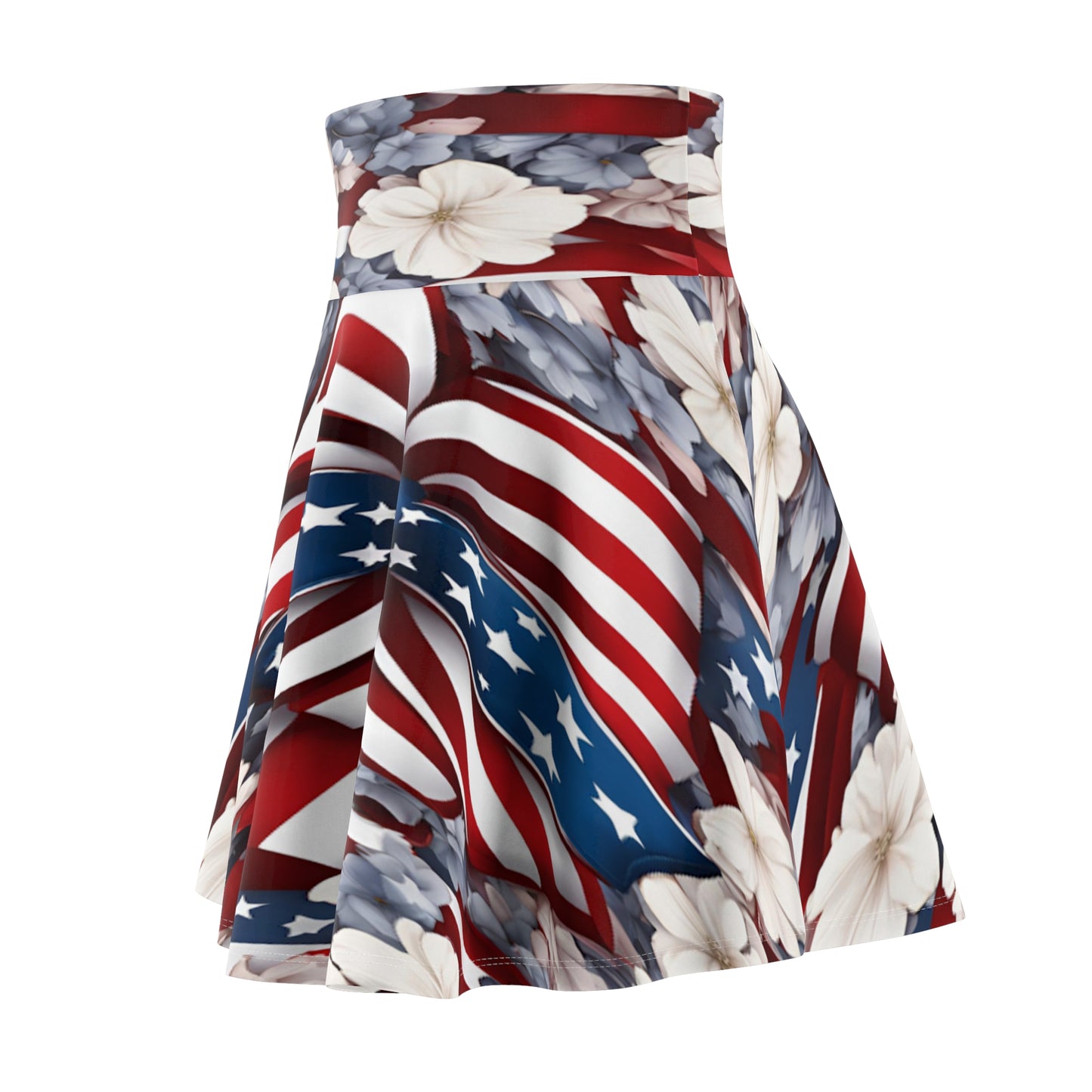Patriotic Skater Skirt with USA Flag Inspired Design - Red, White, and Blue Style - Printspirationz
